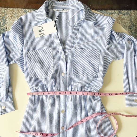 Zara Midi Dress Stripe Size Small New Blue White - Picture 4 of 10